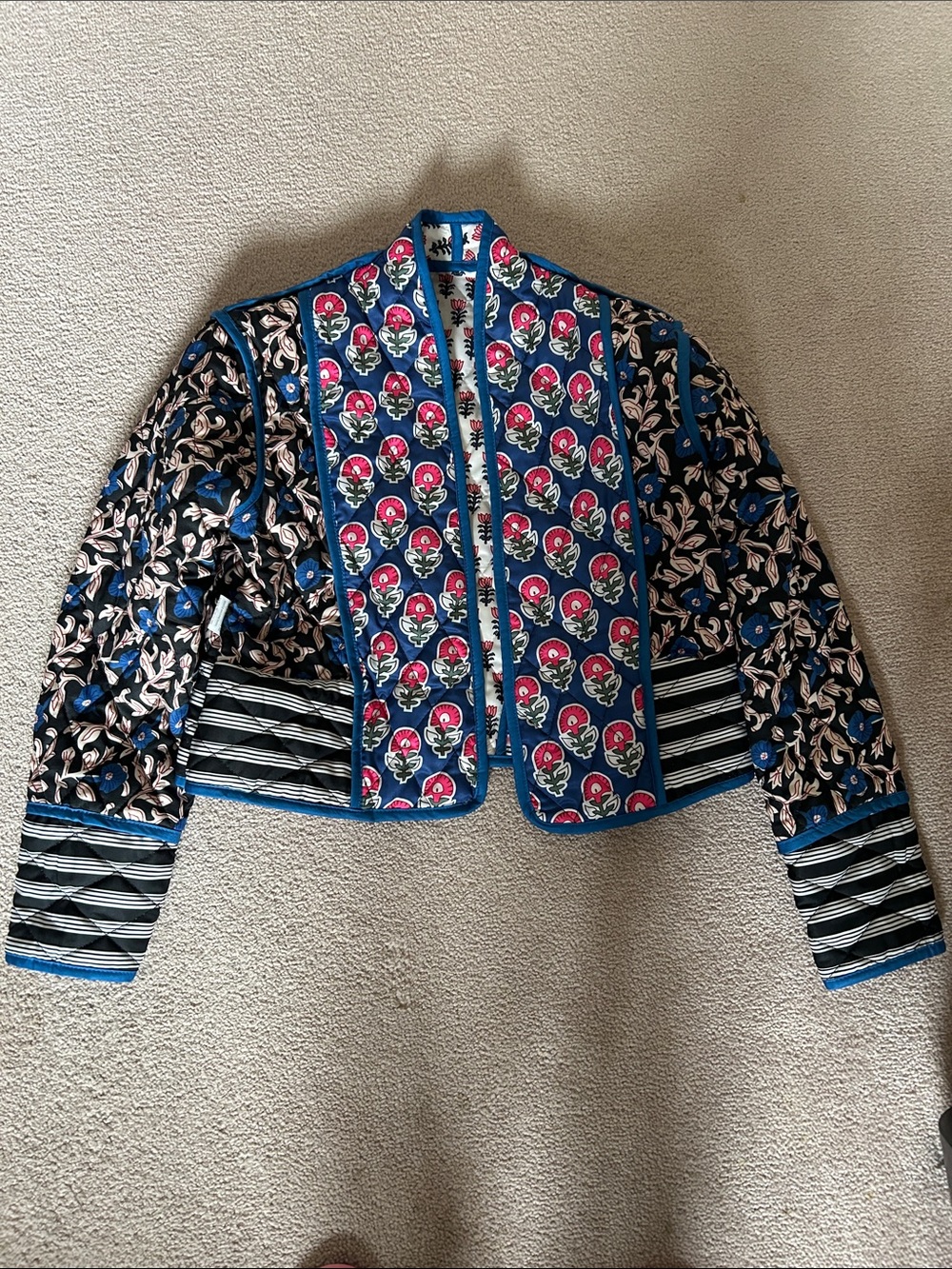 Women's Patchwork Floral Quilted Jacket - Blue Multi